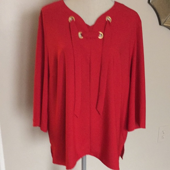 CHICO’S red with gold grommets & tie top - Picture 2 of 10